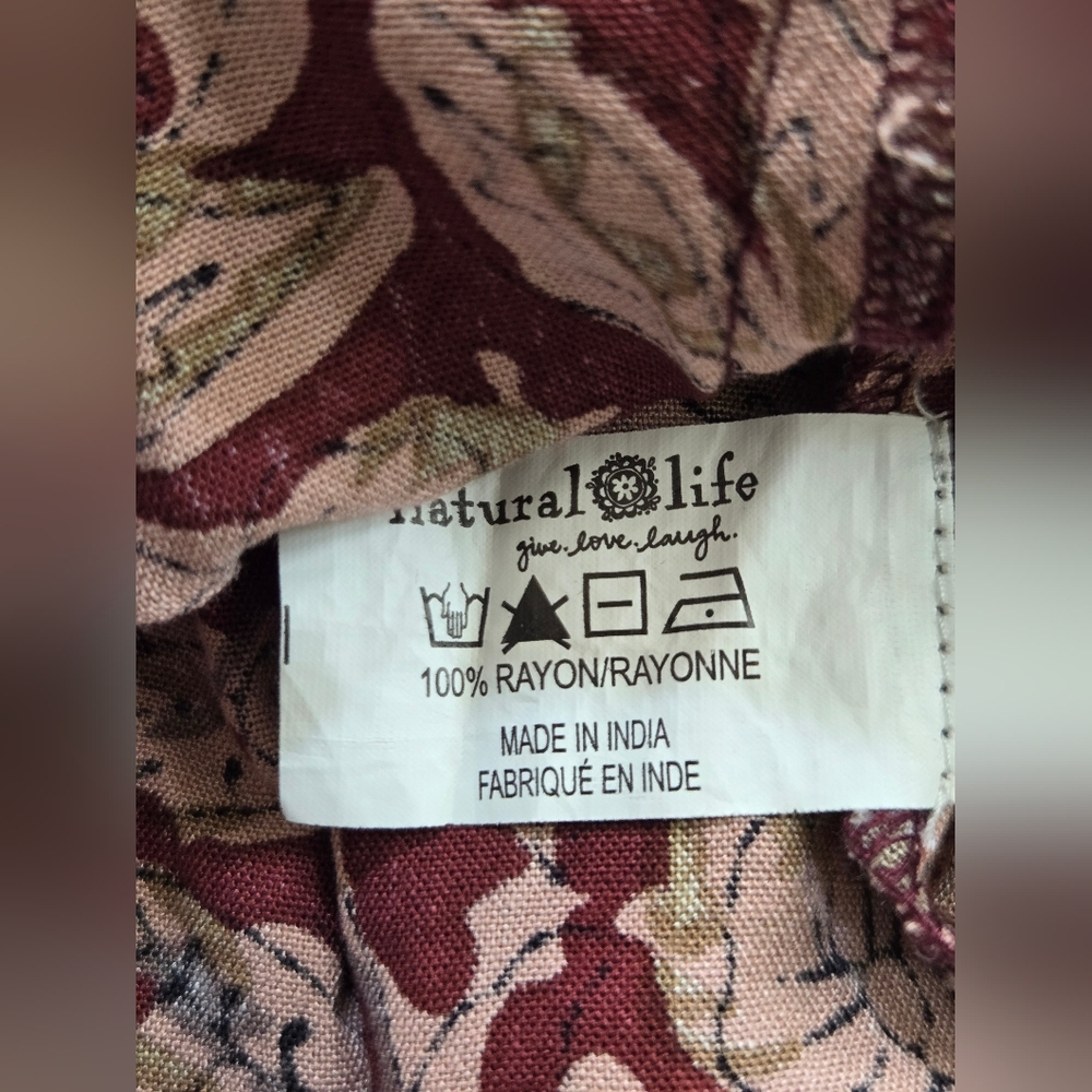 NATURAL LIFE Stella Mini Dress Maroon Floral Vines Purple Wine Sz Small - Picture 9 of 14